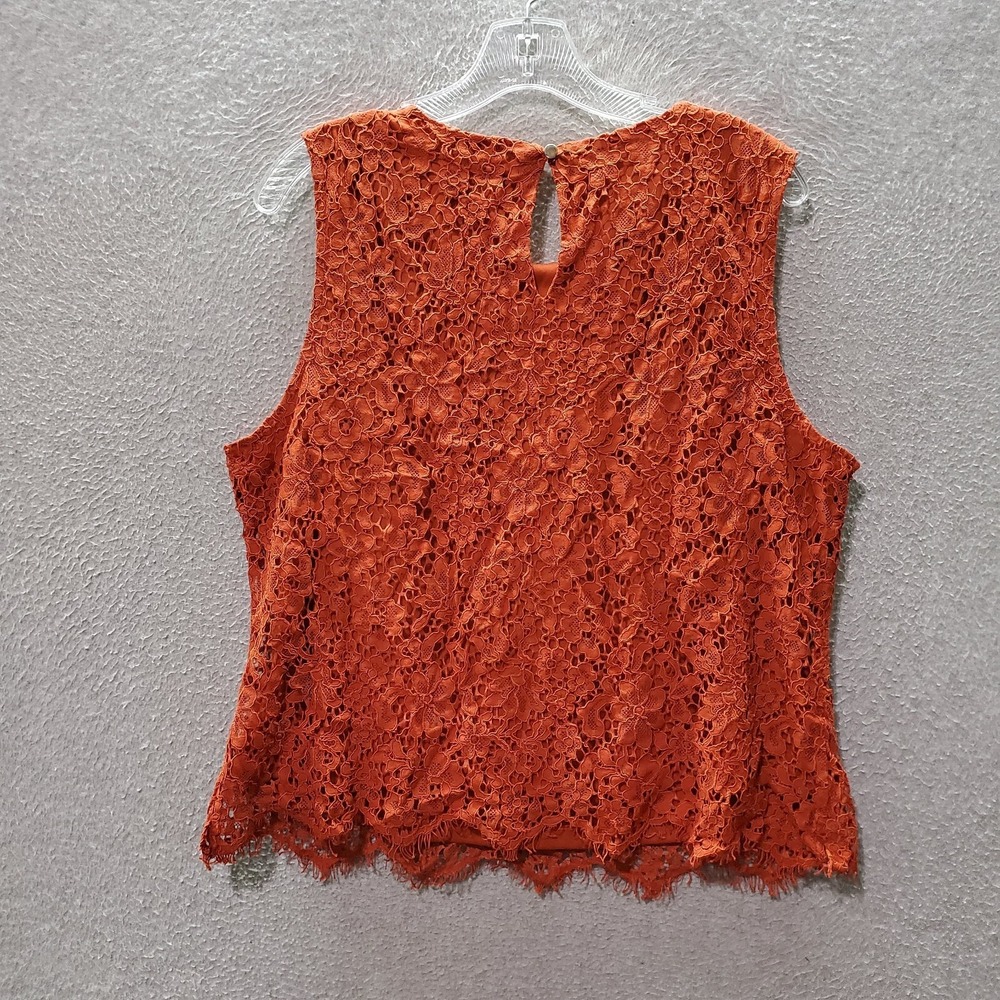 7th Avenue Women Top XL Orange Shirt Floral Crochet Lace Round Neck Keyhole - Picture 5 of 7